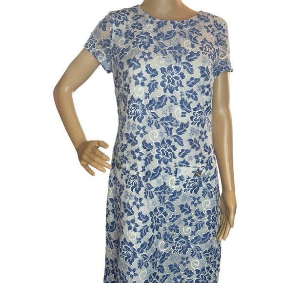 tommy hilfiger Womens Short Sleeve Floral Swing Lace Dress Size 4 Nautical Coast - Picture 2 of 8